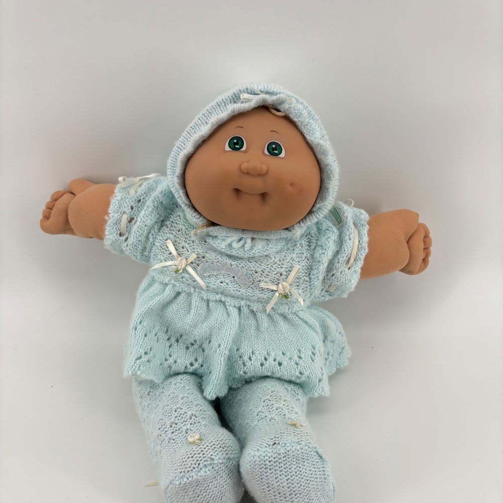 Cabbage Patch Kids Doll 1985 14" Blue Knit Outfit Green Eyes Excellent Vintage
